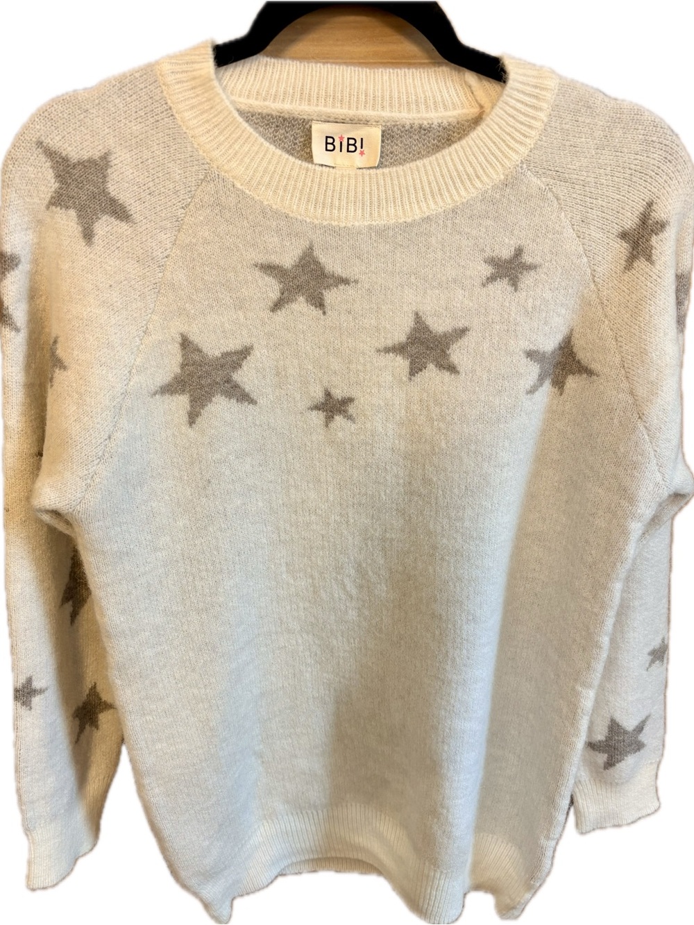 BiBi Cream Star Motif Crewneck Sweater
